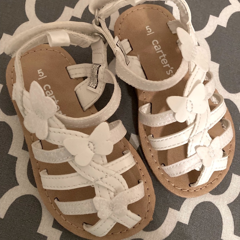 Carters size 5 White Strappy Butterfly Sandals